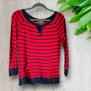 Lauren active Ralph Lauren blue red nautical off shoulder striped top medium
